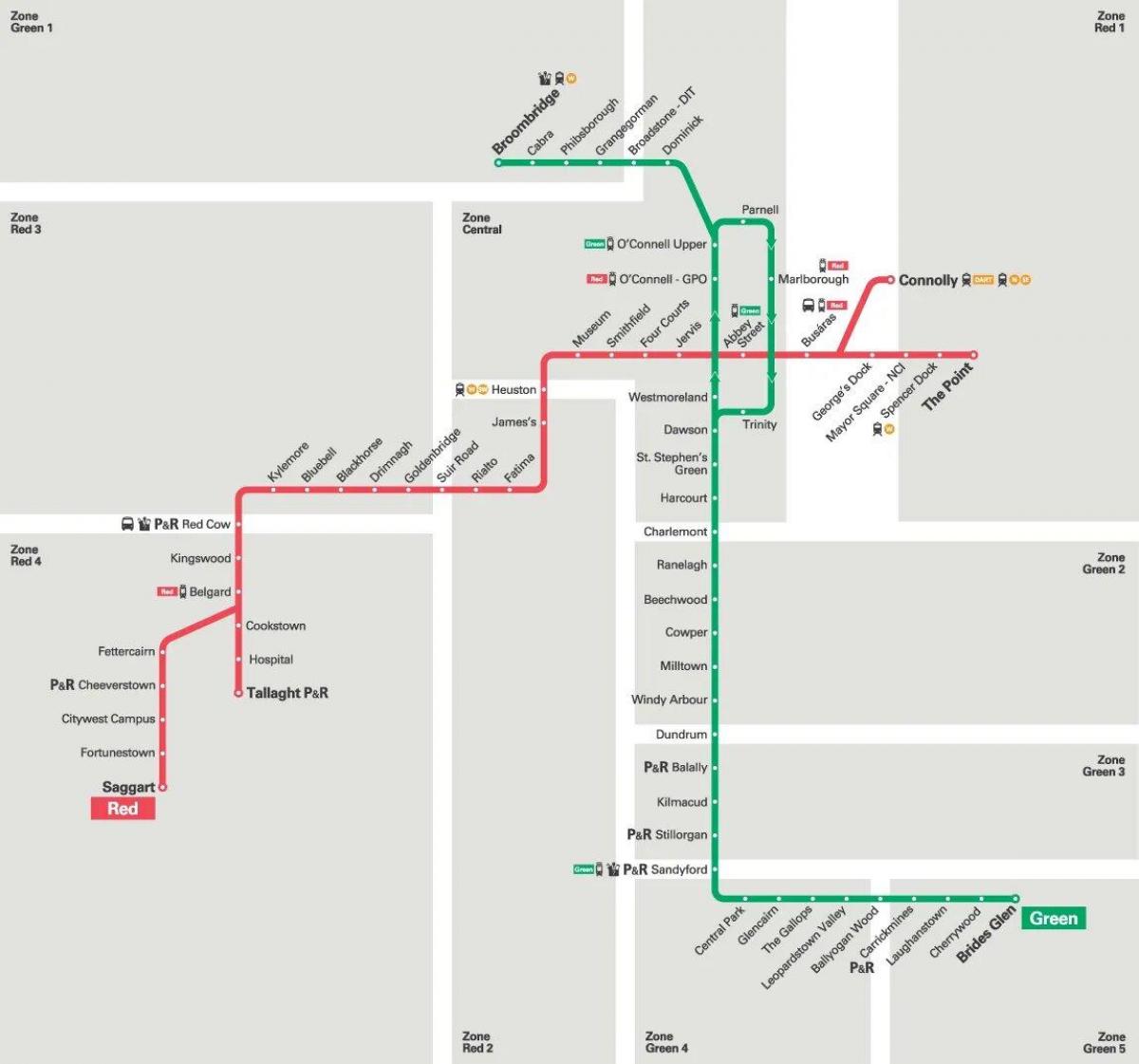ダブリンのトラムステーションマップ