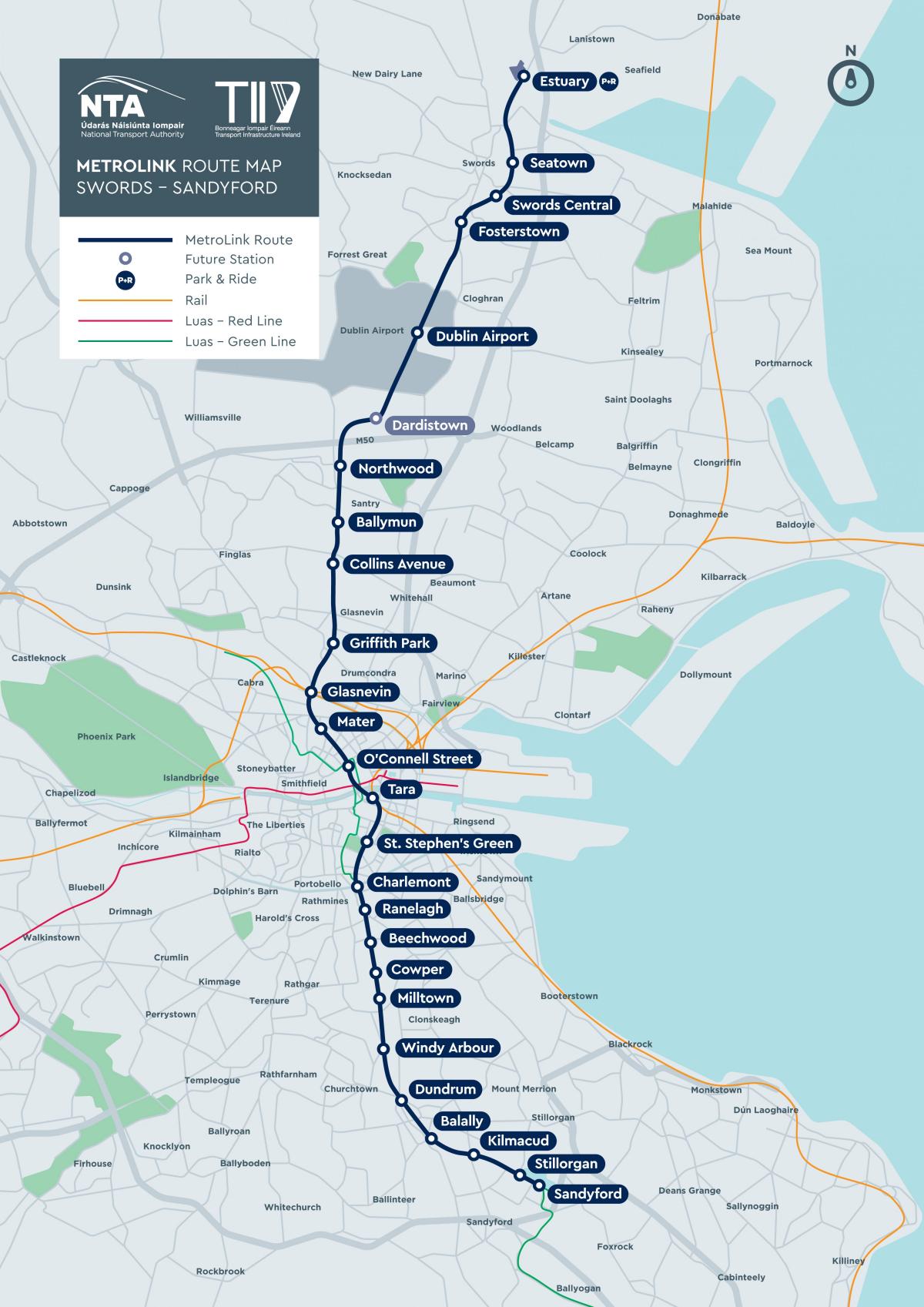 ダブリンの地下鉄駅マップ