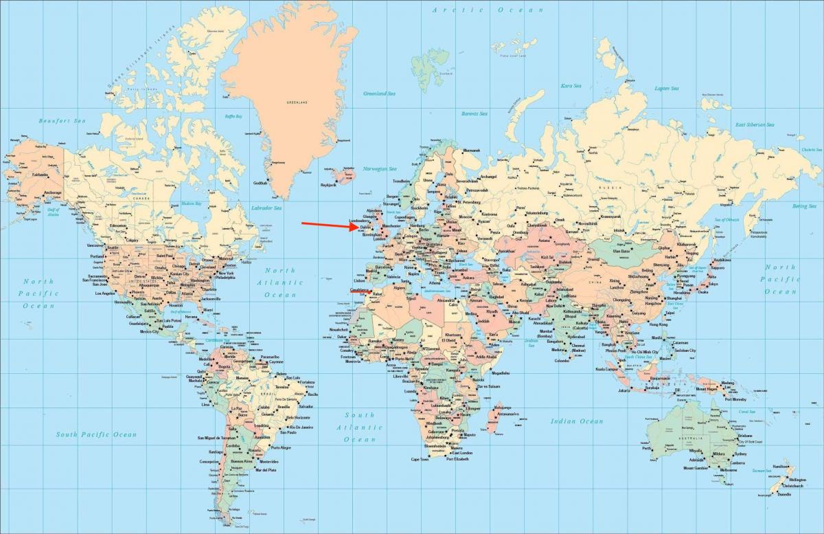 世界地図上のダブリンの位置